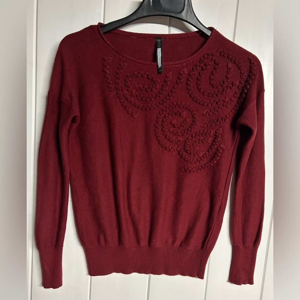 Tracy Reese Burgundy Sweater with Embroidered Accents